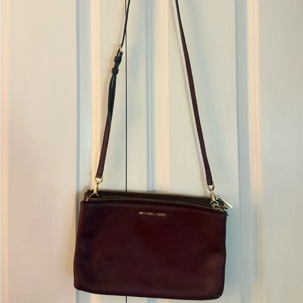 Michael Kors Burgundy Leather Crossbody with Gold Hardware